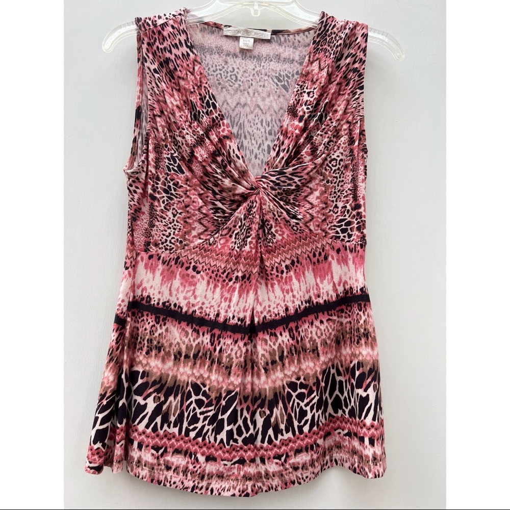 Boston Proper Animal Leopard Print Pink Brown Sleeveless Vneck Twist Bust Top